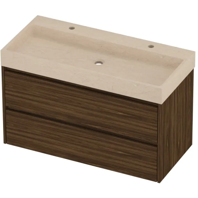Proline Evoli Badmeubelset Hardsteen Loft 2 Gaten 100x46x62 cm Sand Stone Cabana Oak Eiken