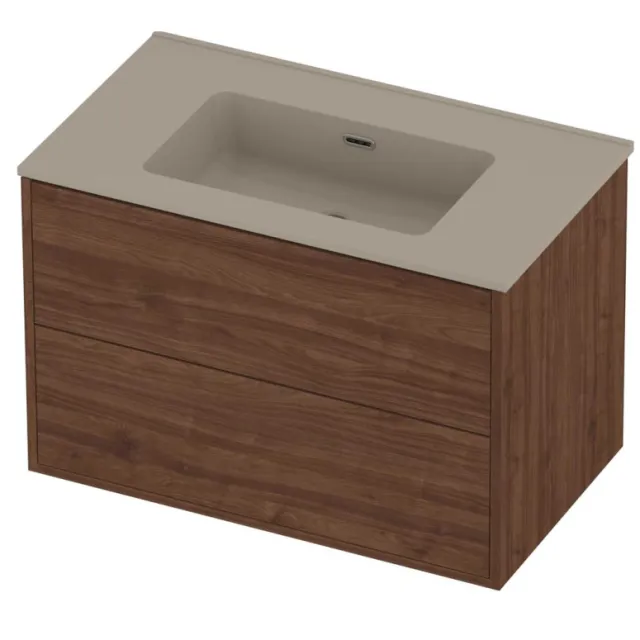 Proline Tribute Badmeubelset Porselein 2 Laden 80x46x54 cm Mat Crème Cotton Indian Walnut Houtlook