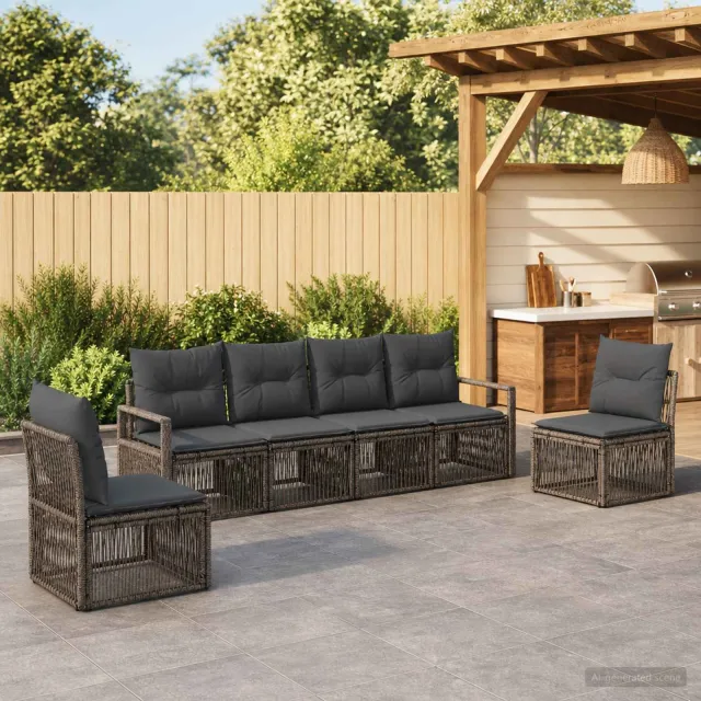 vidaXL Tuinbankenset 6 st 6-zits Grijs poly rattan, foto 2