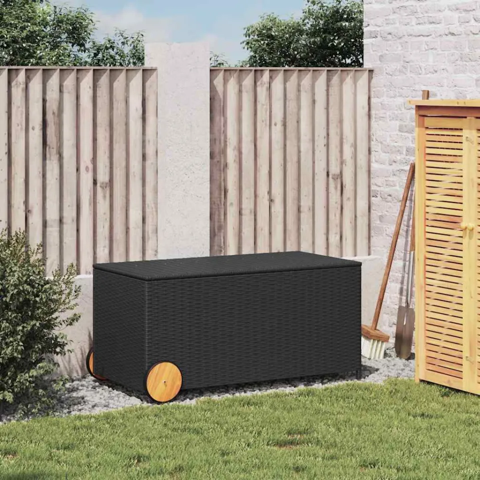 vidaXL Tuinbox met wielen 190 L poly rattan zwart, foto 3