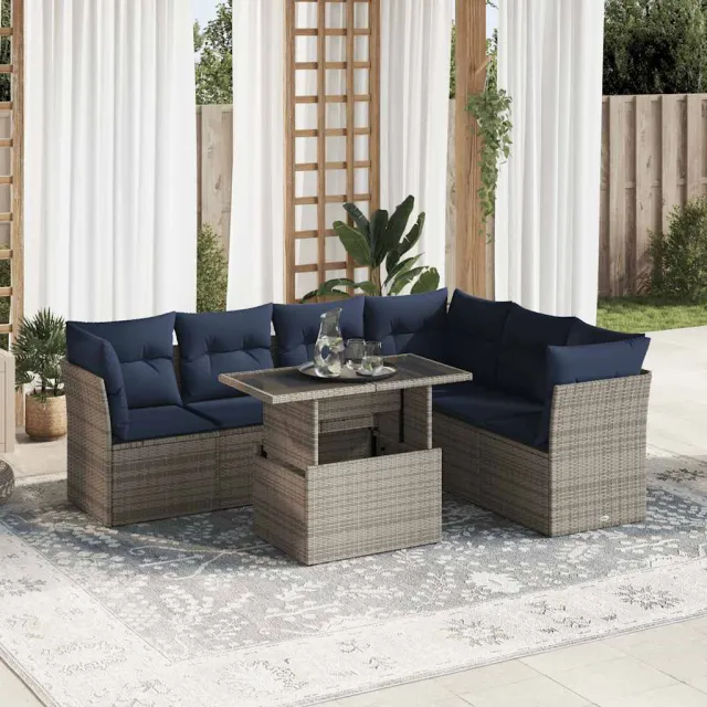vidaXL 7-delige Loungeset met kussens poly rattan acacia zwart, foto 2
