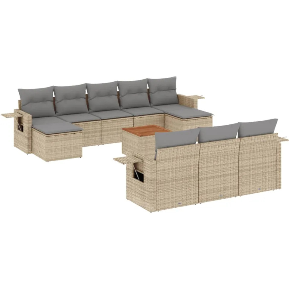 vidaXL 11-delige Loungeset met kussens poly rattan gemengd beige, foto 3