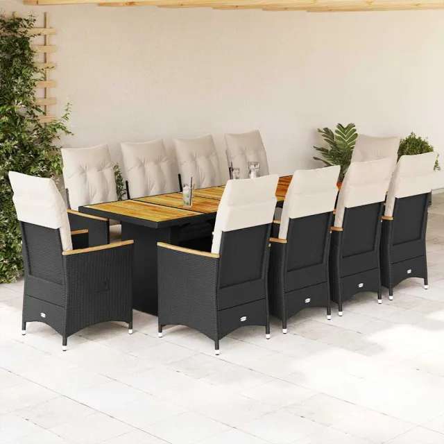 vidaXL 11-delige Bistroset met kussens poly rattan zwart, foto 2