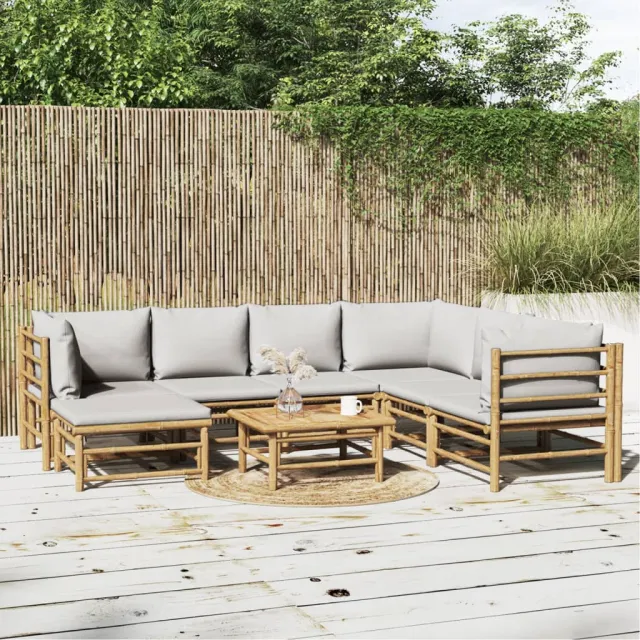 vidaXL 8-delige Loungeset met kussens bamboe lichtgrijs bruin, foto 2