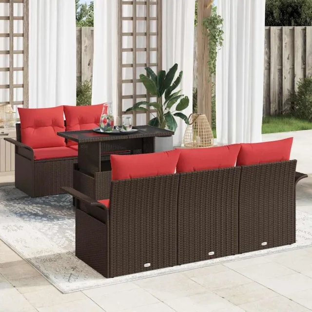 vidaXL Tuin Sofa Set 6 st 5-zits Bruin Polyrotan, foto 2