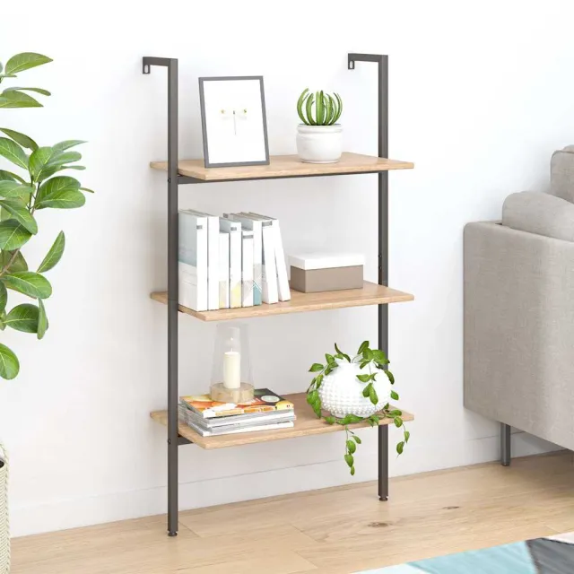 vidaXL Ladderrek met 3 schappen 64x35x120,5 cm lichtbruin en zwart, foto 2