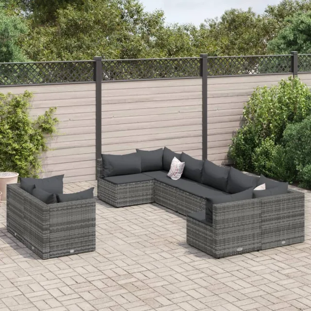 vidaXL 9-delige Loungeset met kussens poly rattan grijs, foto 2