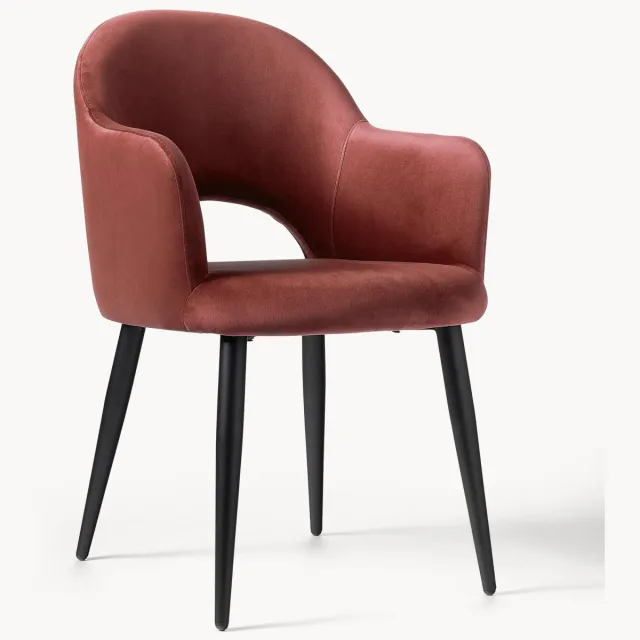 Westwing Collection Fluwelen armstoel Rachel Zwart, Wijnrood