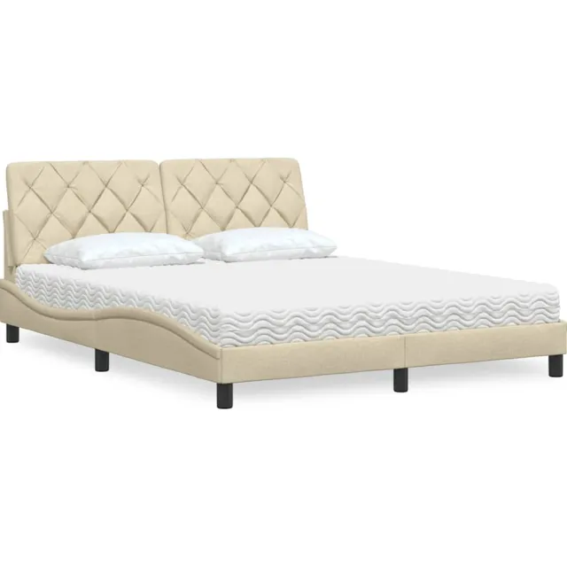 vidaXL Bed met matras stof crèmekleurig 160x200 cm