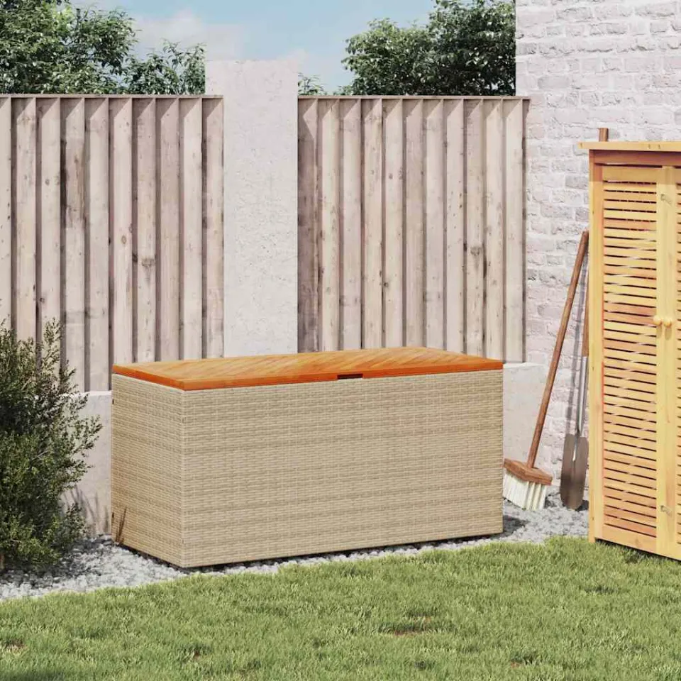 vidaXL Tuinbox 110x50x54 cm poly rattan en acaciahout beige, foto 3