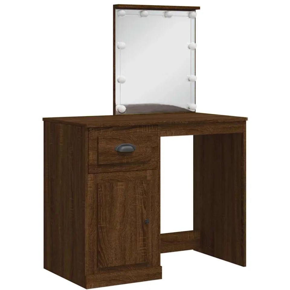 vidaXL Kaptafel met LED-verlichting 90x42x132,5 cm bruin eikenkleur Grijs