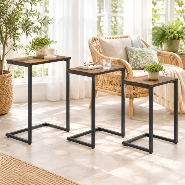 CHICFURN Bijzettafel - Set van 3 - C-vorm - Nestbaar - Bruin