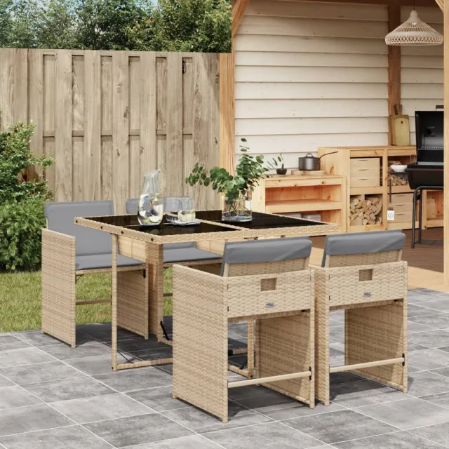 vidaXL 5-delige Tuinset met kussens poly rattan gemengd beige, foto 2