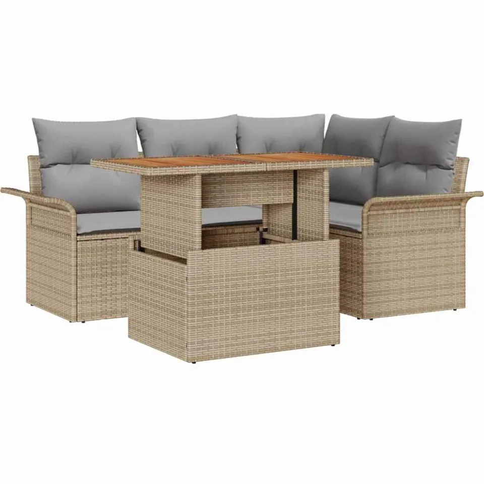 vidaXL Tuin Sofa Set 5 st Beige Poly riet