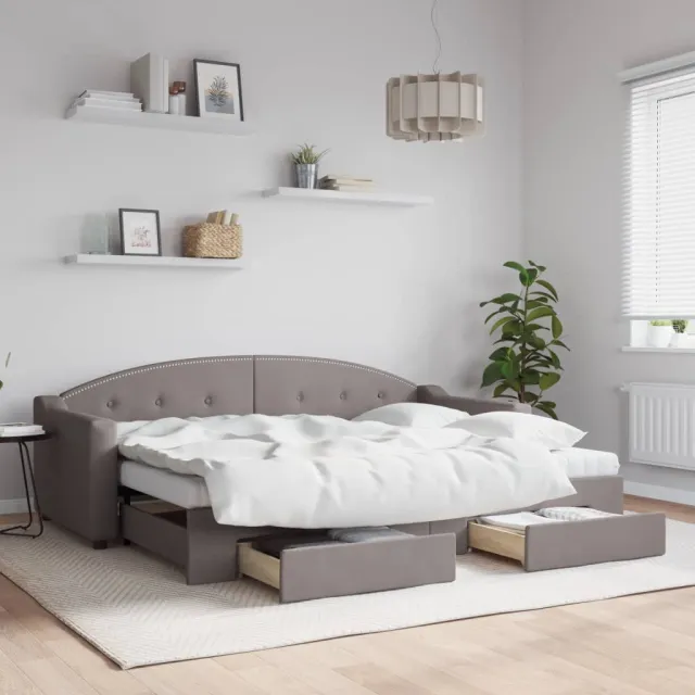 vidaXL Slaapbank met onderschuifbed en lades 80x200 cm stof taupe