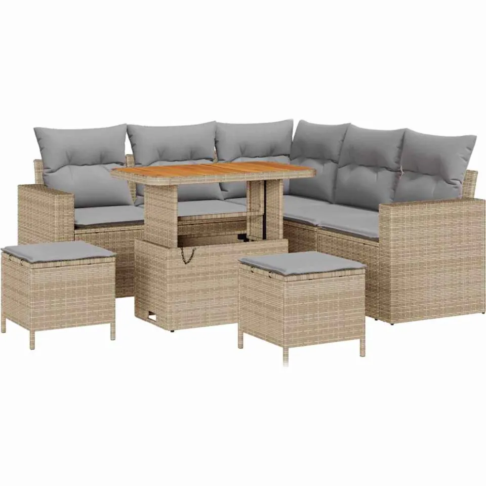 vidaXL Tuinbankenset 8 st Beige poly rattan