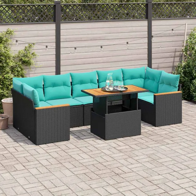 vidaXL 8-delige Loungeset met kussens poly rattan zwart, foto 2