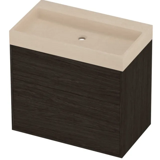 Proline Evoli Badmeubelset Hardsteen Loft 2 Laden 80x46x75 cm Sand Stone Mokka Oak Eiken