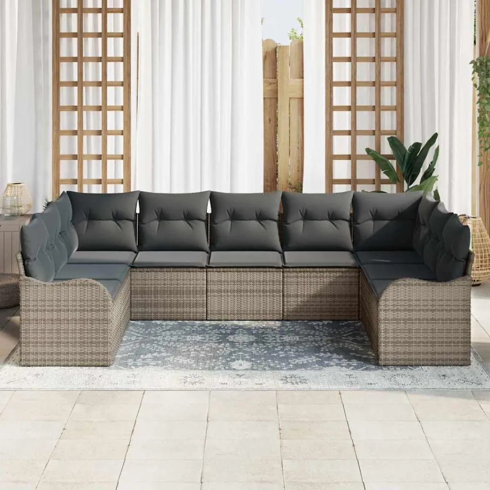 vidaXL Tuin Sofa Set 9 st Grijs poly rattan, foto 3