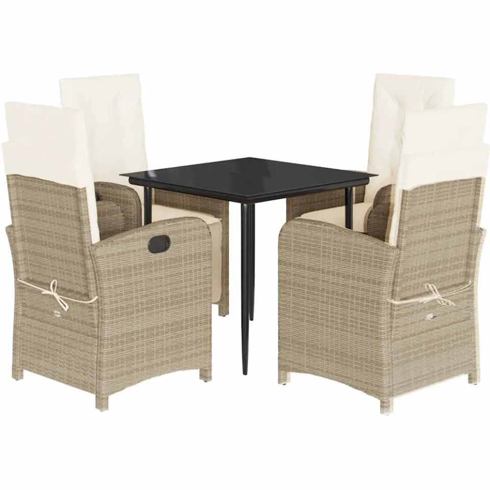 vidaXL 5-delige Tuinset met kussens poly rattan beige, foto 3