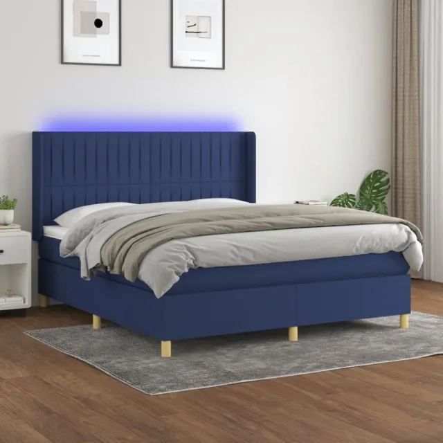 vidaXL Boxspring met matras en LED stof blauw 180x200 cm