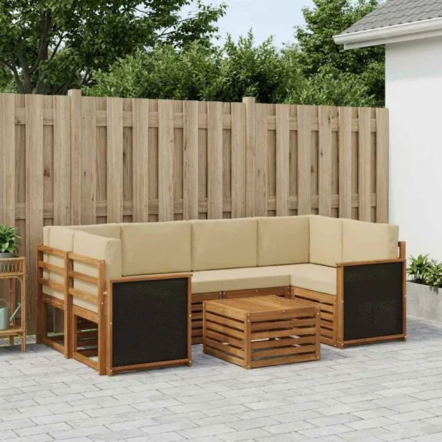 vidaXL Buiten bankenset 7 st 6-zits Natuurlijk en Beige