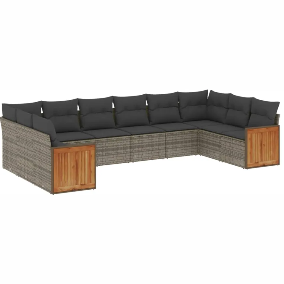 vidaXL 10-delige Loungeset met kussens poly rattan grijs, foto 3
