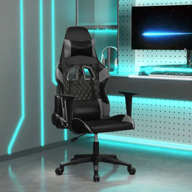 vidaXL Massage gamestoel kunstleer zwart en grijs