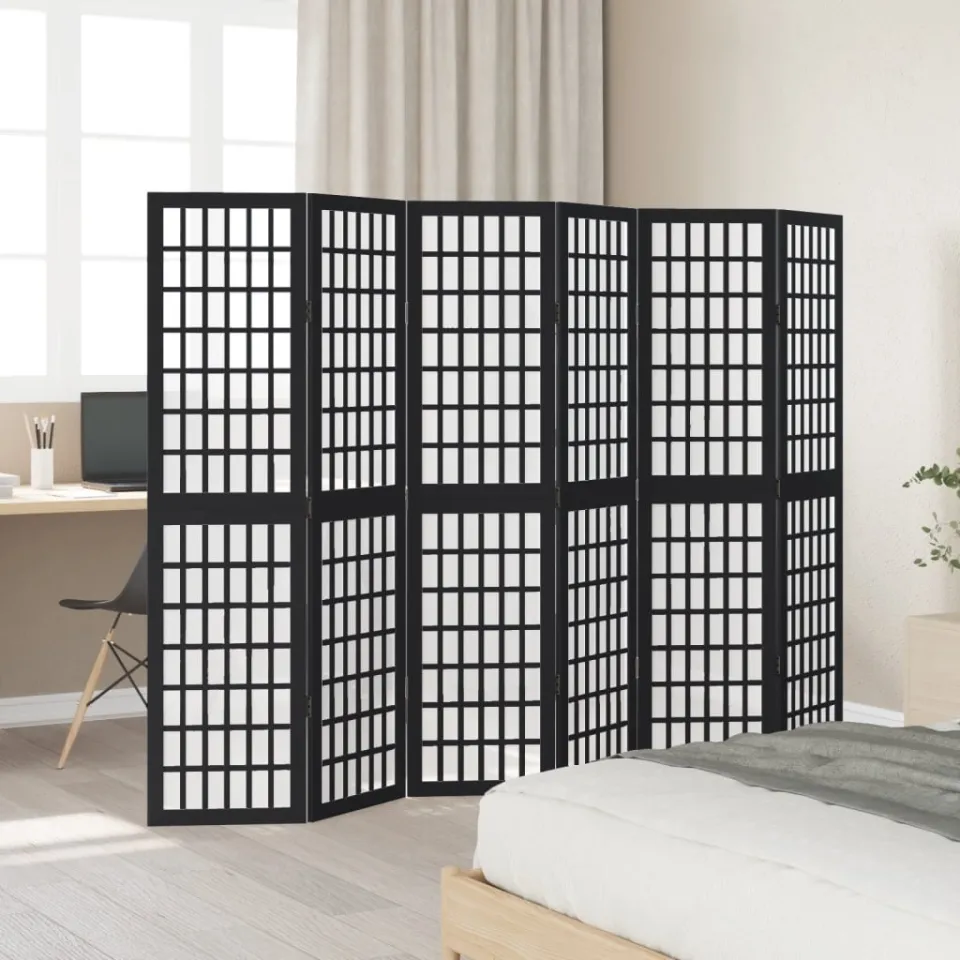 vidaXL Kamerscherm met 6 panelen massief paulowniahout zwart, foto 3