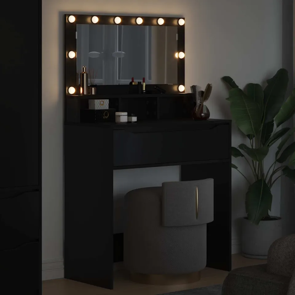 vidaXL Slaapkamer Kaptafels Zwart 80 x 39,5 x 135 cm Bewerkt hout, foto 3