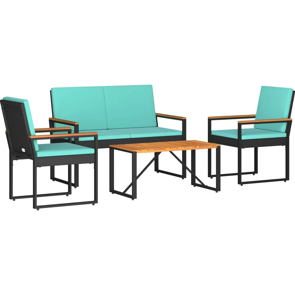 vidaXL Buitenmeubelset 4 st Zwart en Turquoise poly rattan