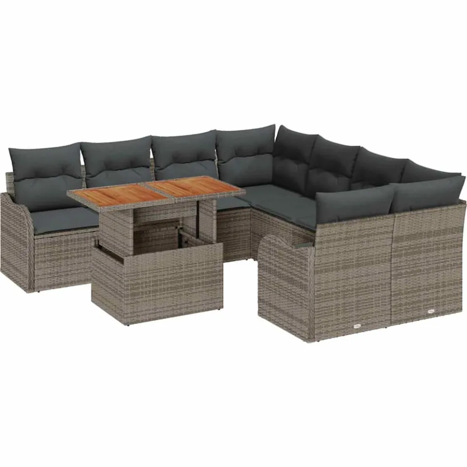 vidaXL Tuin Sofa Set 9 st Grijs Poly riet