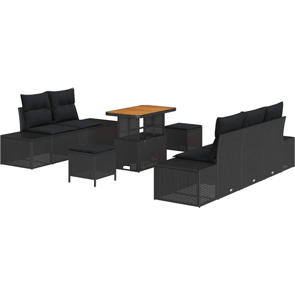 vidaXL Tuinbankenset 8 st Zwart poly rattan