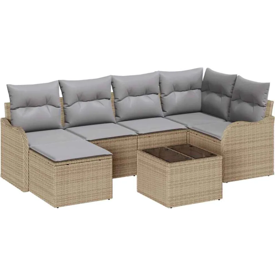 vidaXL Tuin Sofa Set 7 st Beige en Licht Grijs poly rattan