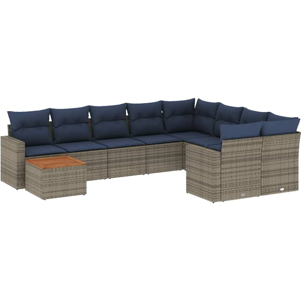 vidaXL 10-delige Loungeset met kussens poly rattan grijs, foto 3