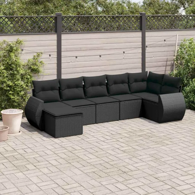 vidaXL 7-delige Loungeset met kussens poly rattan zwart, foto 2