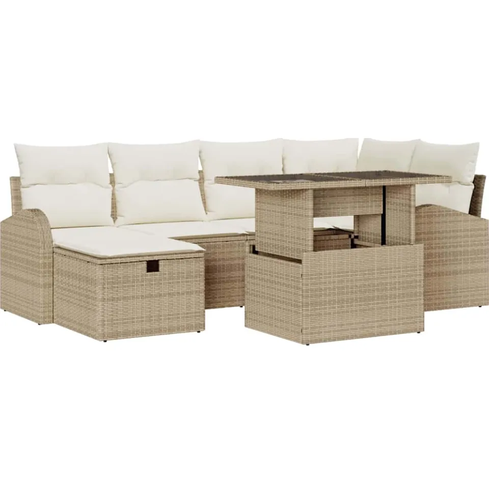 vidaXL Tuin Sofa Set 7 st Beige poly rattan