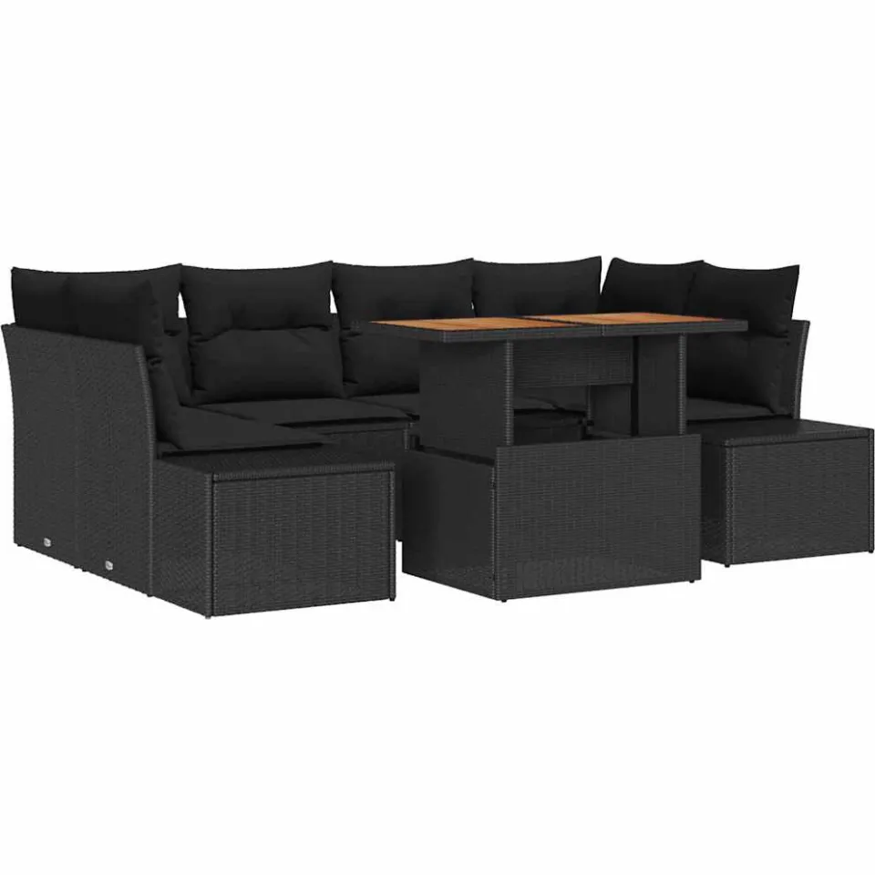 vidaXL Tuin Sofa Set 7 st Zwart Poly riet