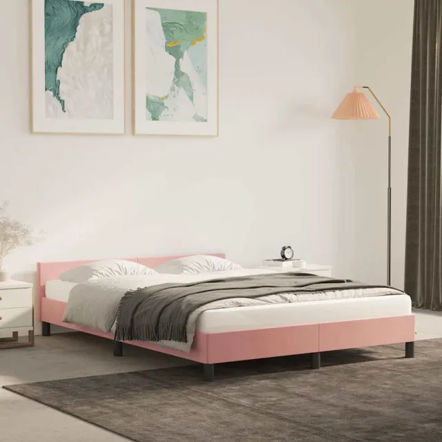 vidaXL Bedframe met hoofdeinde zonder matras 140x200 cm fluweel roze