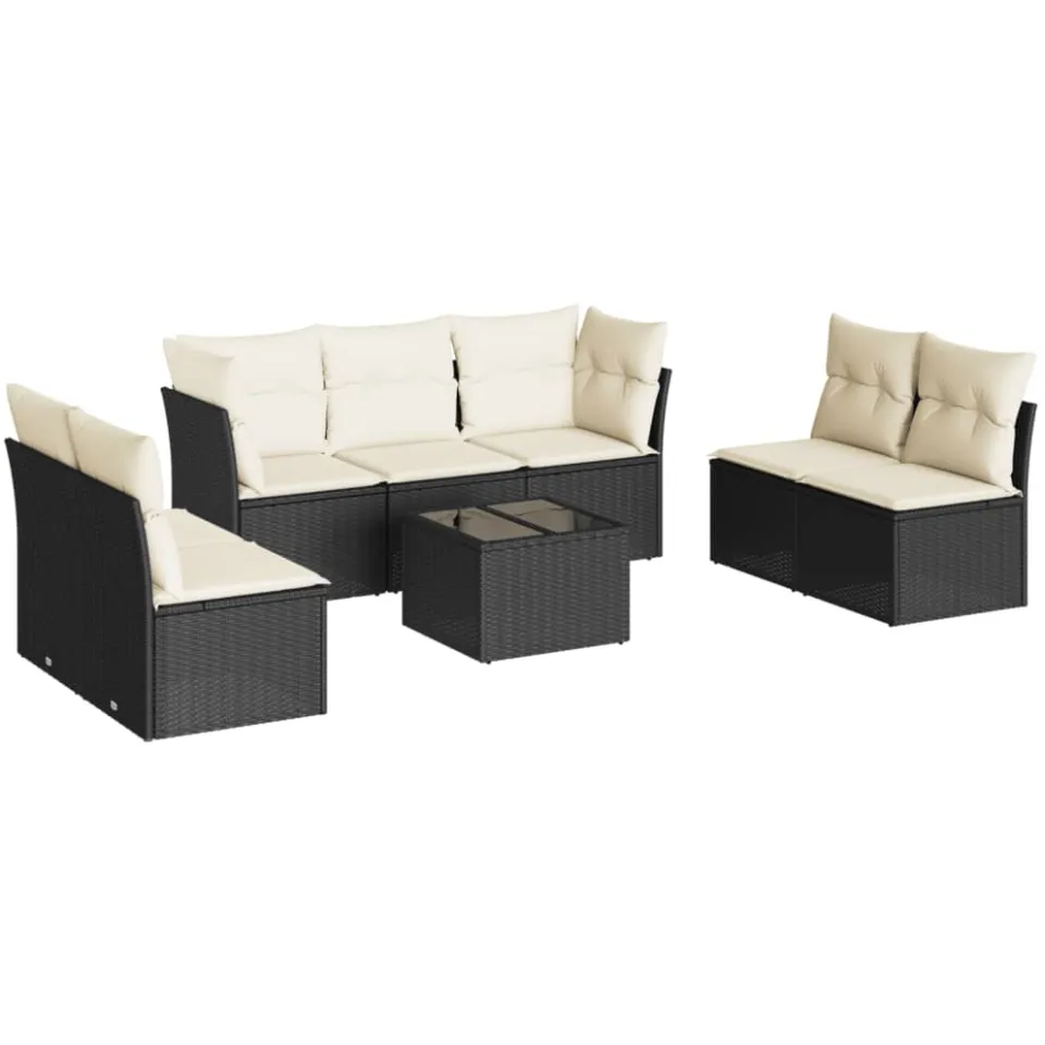 vidaXL 8-delige Loungeset met kussens poly rattan zwart
