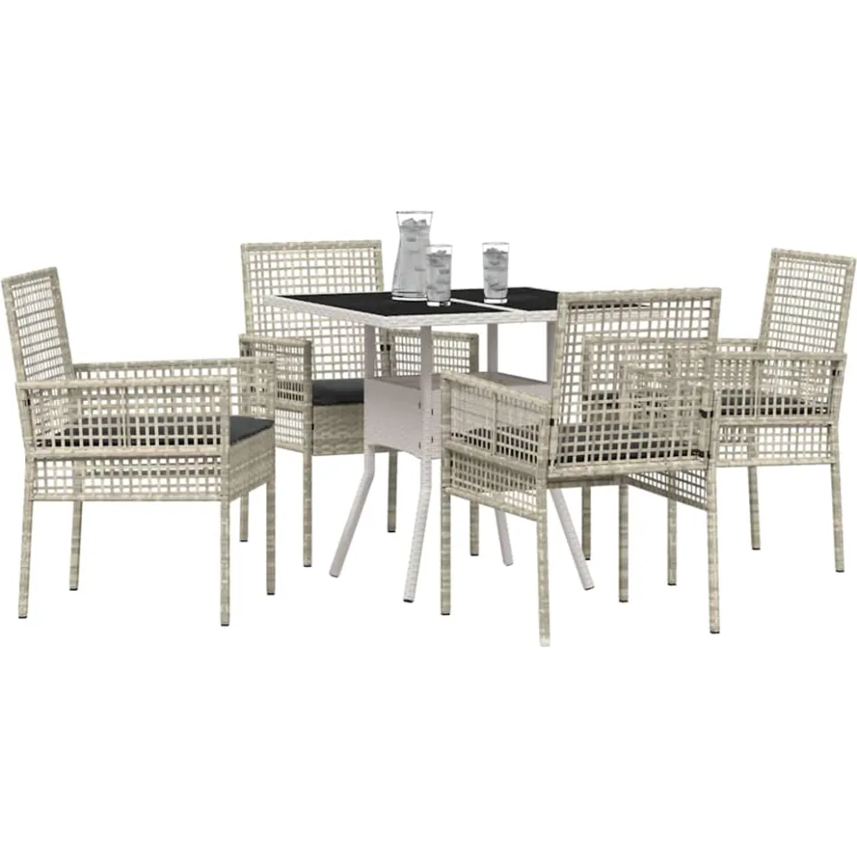 vidaXL Tuin eettafelset 5 st Lichtgrijs poly rattan