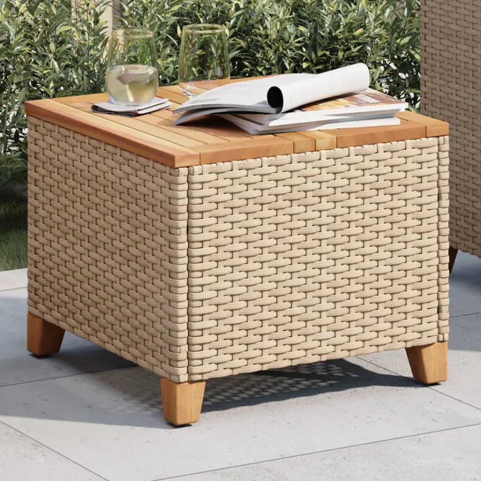 vidaXL Tuintafel 45x45x37 cm poly rattan en acaciahout beige, foto 4