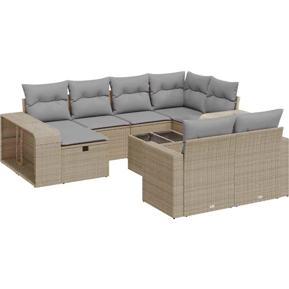 vidaXL 11-delige Tuinset met kussens poly rattan beige, foto 3