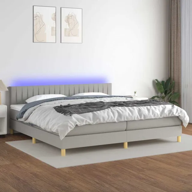 vidaXL Boxspring met matras en LED stof lichtgrijs 200x200 cm grijs