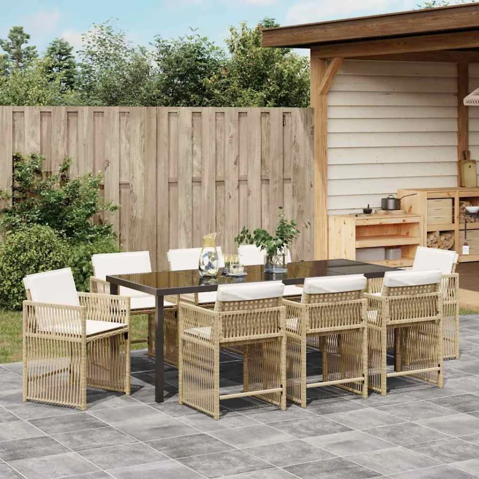 vidaXL Tuin eettafelset 9 st Beige poly rattan, foto 4