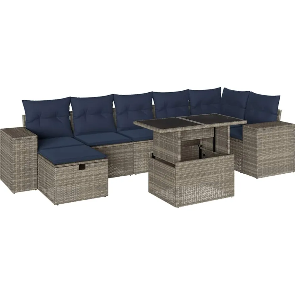 vidaXL 8-delige tuinbankset met kussens, grijs polyrotan, foto 3