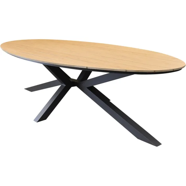 AVH-Collectie Salvador dining tuintafel ovaal 280x130xH75 cm polywood Antraciet, Bruin / Terre