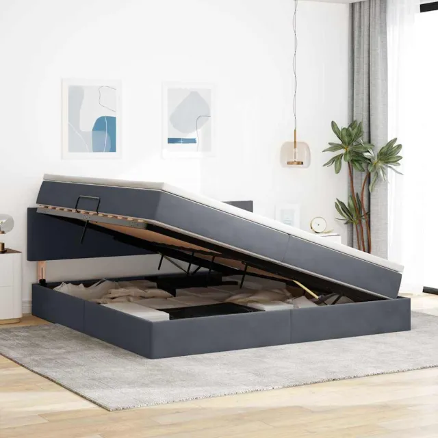 vidaXL LED Opslagbed met Matras Donkergrijs 200 x 200 cm Fluweel