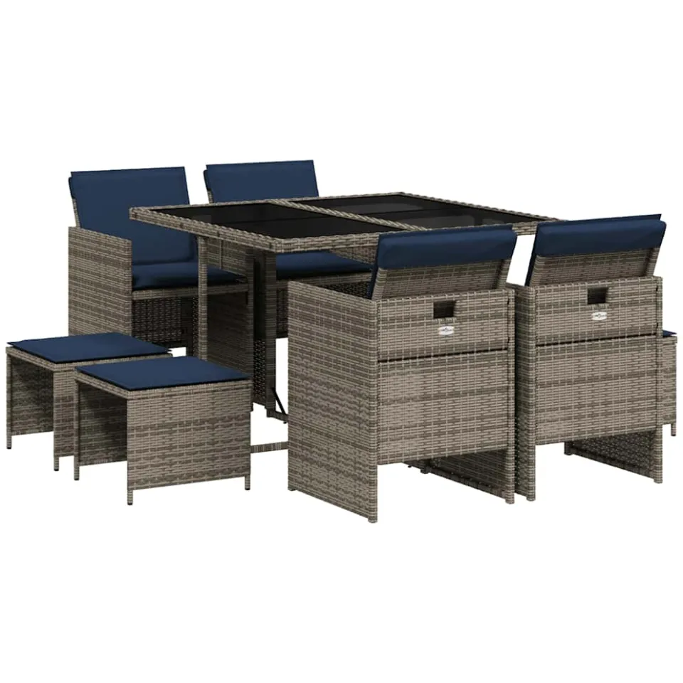 vidaXL 9-delige tuinset met kussens, grijs polyrotan, foto 3