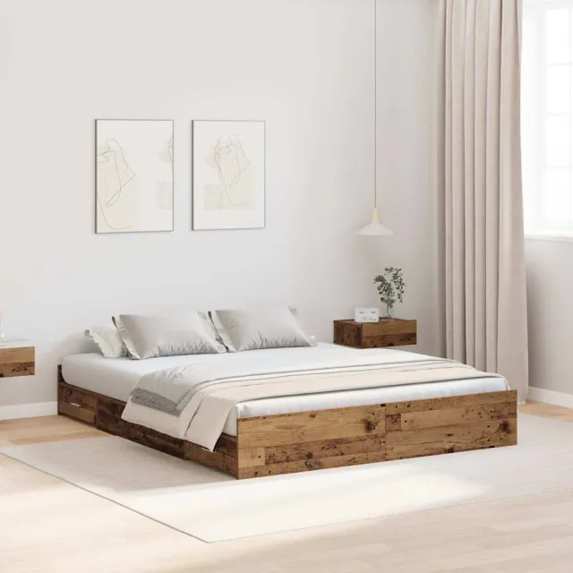 vidaXL Opbergbedframe met lade Oud Hout 135 x 190 cm Bewerkt hout Bruin